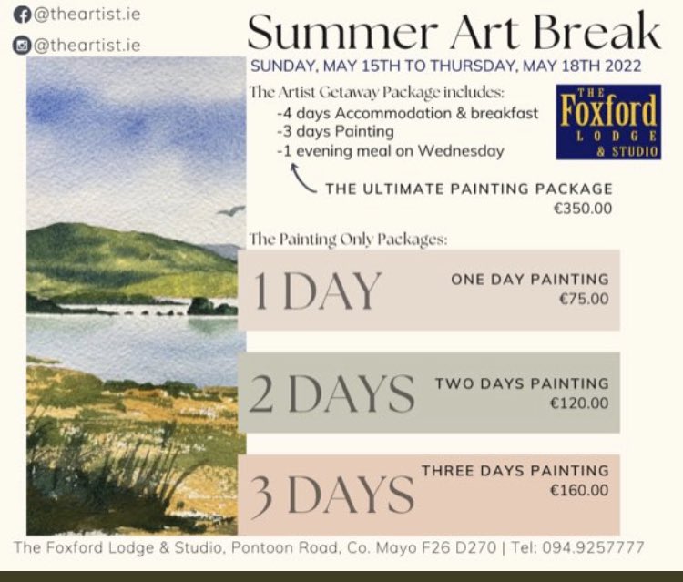 Harryfeeney's tweet photo. Summer Art Break in May. Limited Seating. #art #artclass #mayo #Ireland https://t.co/hL3lMZR6yU
