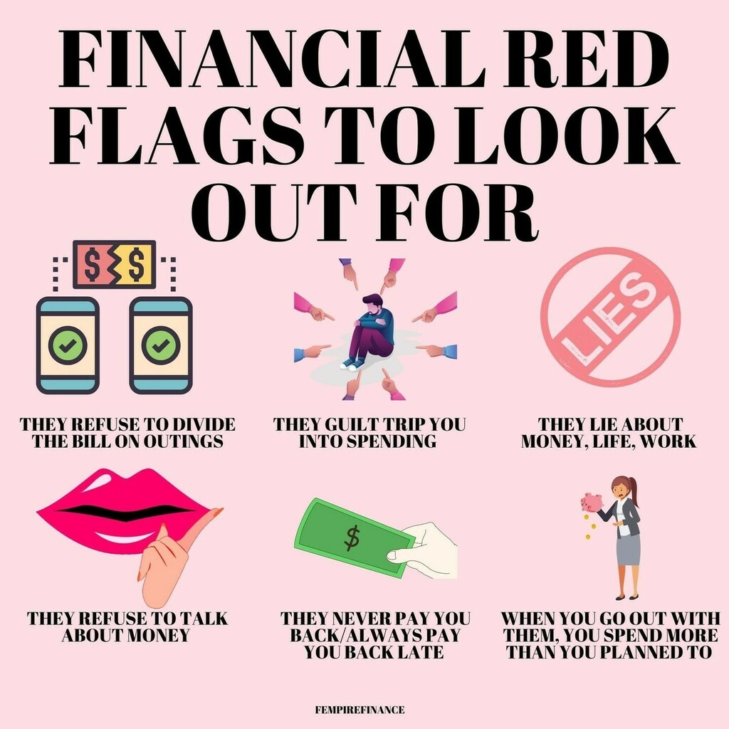 FempireFinance's tweet photo. Whether it’s a friendship or romantic relationship, there are a number of red flags to look out for if you want to avoid a unhealthy financial relationship with someone 🚩🚩🚩🚩
.
.
.
.
.
#abusiverelationship #boundaries #codependency #moneyp… https://t.co/AirUUb2NPP https://t.co/P5hv9gd0tY