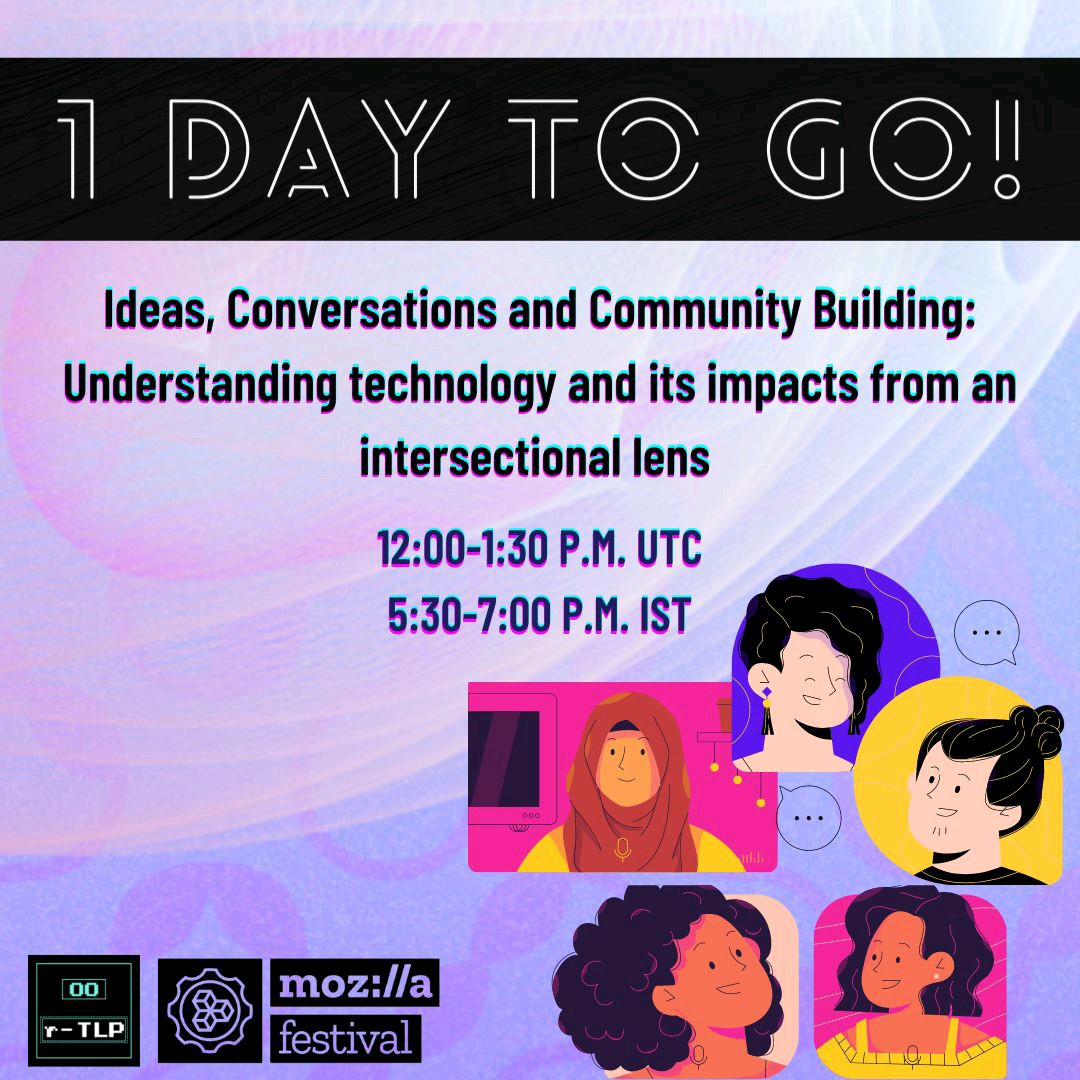 📢❗1 DAY TO GO FOR r-TLP AT #MozFest 📢❗

Get your <a href="/Mozillafestival/">Mozilla Festival</a> tickets and add our Social Moments session to your schedule if you haven't already. 
Find our session here: schedule.mozillafestival.org/session/FRDAKA…

#MozFest2022 #IntersectionalInternet  #socialmoment