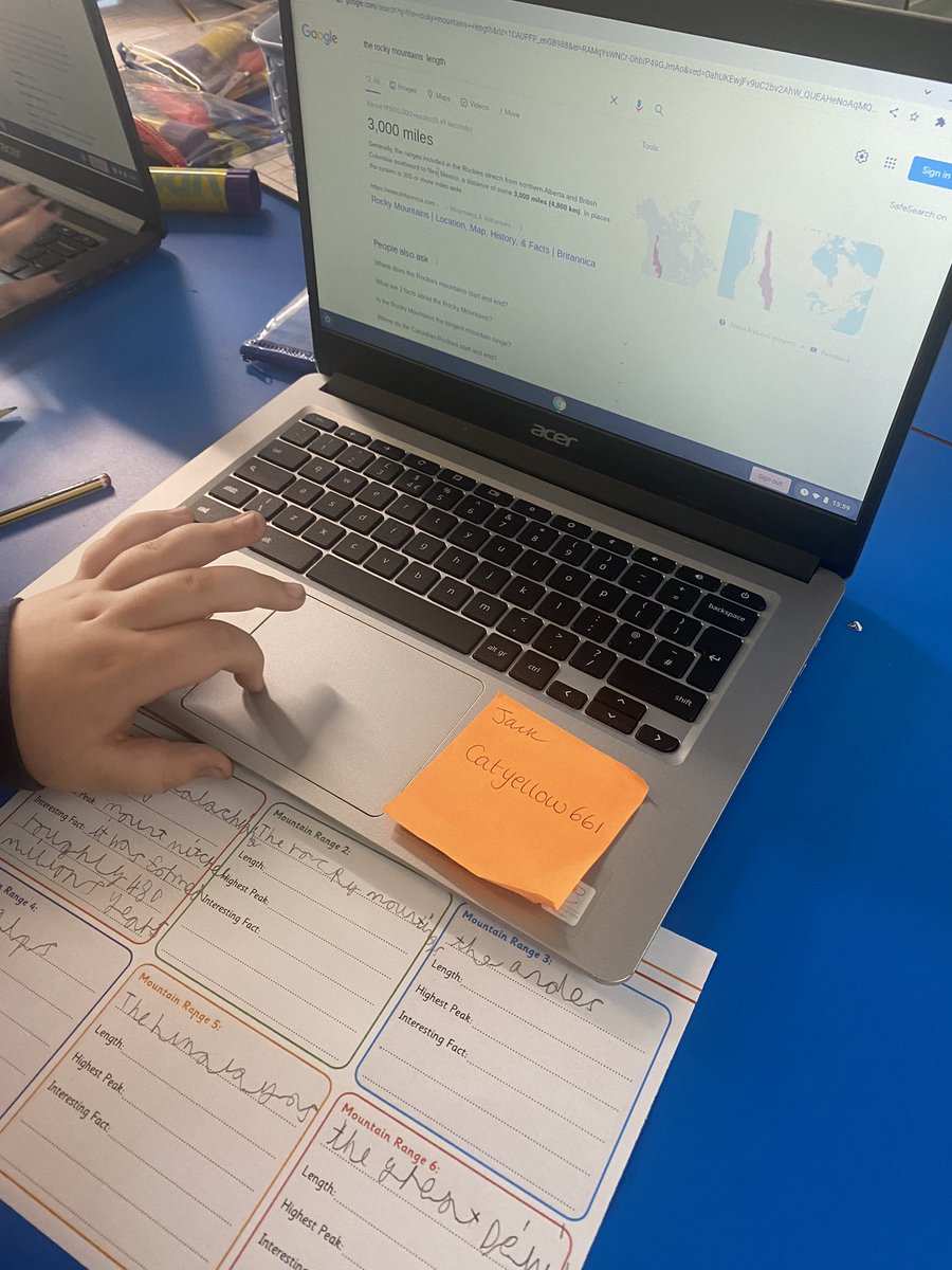 MissGaskell's tweet photo. Researching different famous mountain ranges this afternoon in Geography 🏔 ⛰ #geographylessons #primarygeography #researchlearning #year3 @brownhillleeds https://t.co/wv40OQgmGh