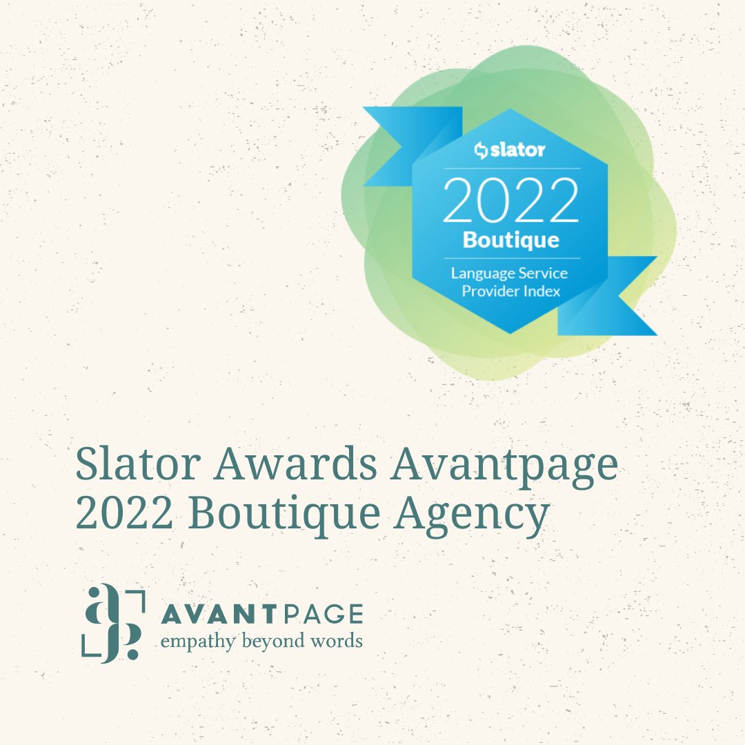 Avantpage's tweet image. Avantpage is excited to be awarded the 2022 Slator Language Service Provider Index award as a “Boutique” agency. We take extreme pride in our commitment to our clients, treating each client with the highest level of customer service and support.  #Slator  #BoutiqueAgency #LSPI