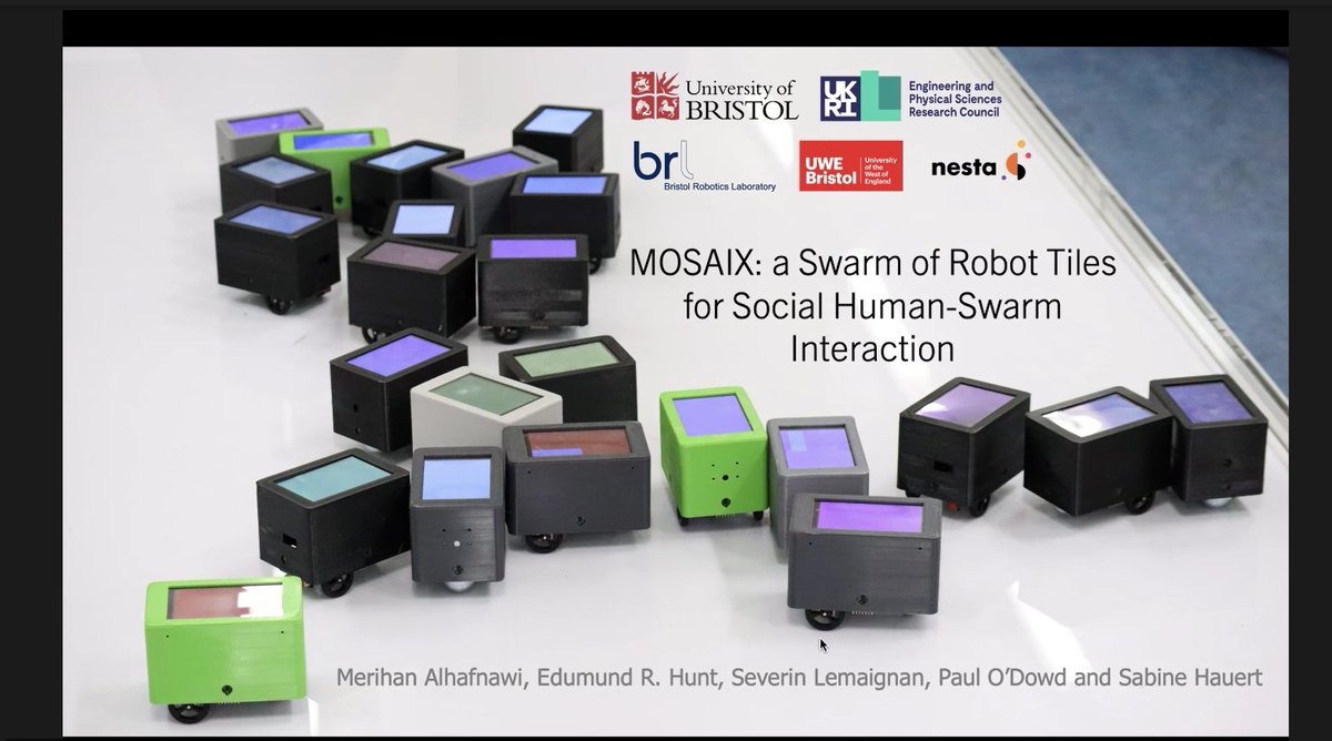Mo_Naiseh's tweet photo. Inspiring talk by @m_alhafnawi about MOSAIX: a social swarm of robot Tiles. #TASwarm22
@tas_hub @sabinehauert https://t.co/cyhHKlAASh