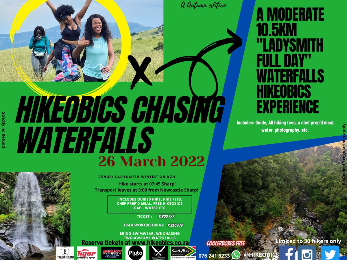 The mountains have called again⛰️, and this is us responding💃💃

Please note: THE HIKE IS ONLY LIMITED TO 30 HIKERS!!!😏

Tickets are live on ww.hikeobics.co.za

20% of the tickets already sold🤷‍♀️
l
Hikeobics:"we hike because we want to exercise while making memories."