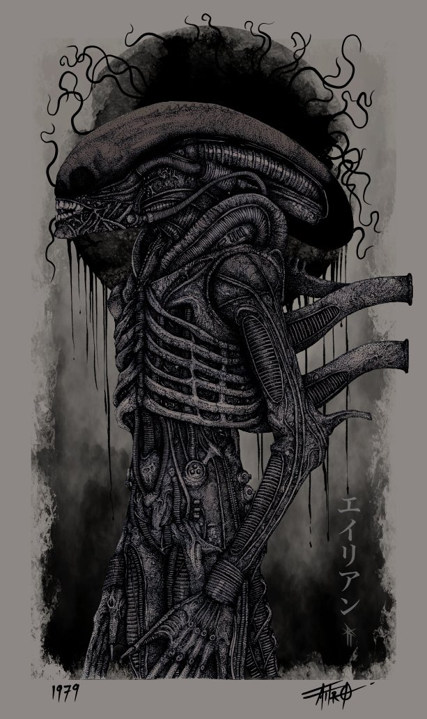 Rotworks's tweet photo. HR Giger has been a great inspiration of mine. He is the main reason why I started dark arts decades ago. I have drawn numerous 'Big Chap' over the years.
#rotworks #ArtistOnTwitter #Alien #hrgiger #art https://t.co/IagNPrI3Qm
