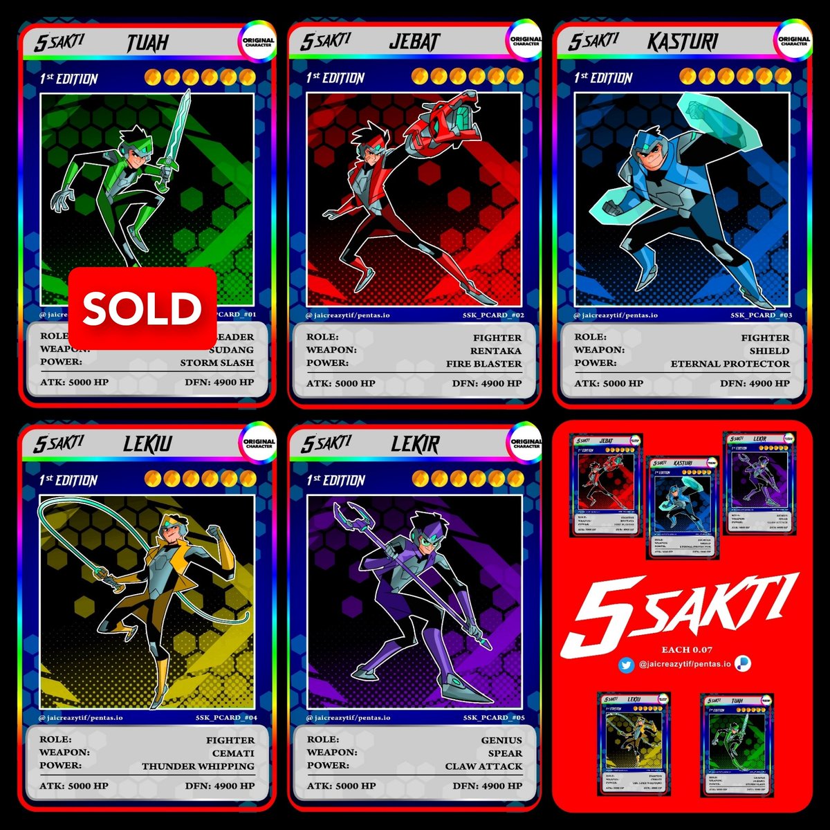 ⭐Update list 5 Sakti⭐
Tuah has been bought. lekiu, lekir, kasturi and jebat are still available.

app.pentas.io/user/0xd989ee4…