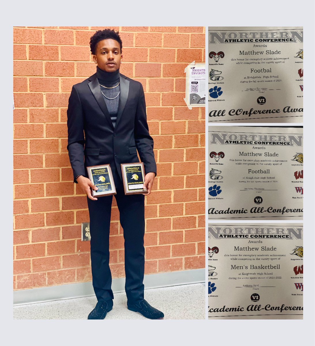 Blessed to receive Best Defensive Player, All Conference, and Academic All Conference for Football.  I also received the Dennis Rodman Award and Academic All Conference for Basketball.      I broke KHS’s school record with the most interceptions in a season. 🙏🏽@KHSSportsMedia