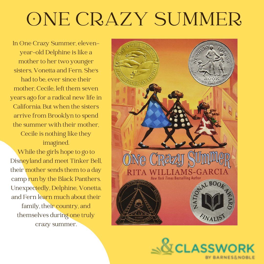 bn_classwork's tweet photo. Looking for an #allschoolread ? @OneCrazyRita and @QuillTreeBooks have you covered!!
#DiversityThursday continues to celebrate #WomensHistoryMonth this book. One Crazy Summer takes Delphine and her sisters on a journey during one of the most turbulent times in our history. https://t.co/JO3kzvzlhP