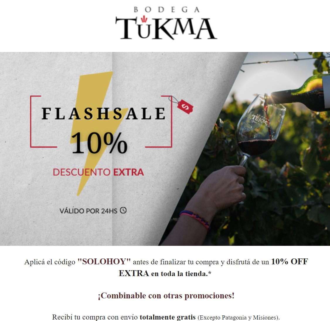 Solo por hoy!

10% extra de descuento en toda la tienda online tukma.com

Código: SOLOHOY

Combinable con otras promociones y con todos los medios de pago.