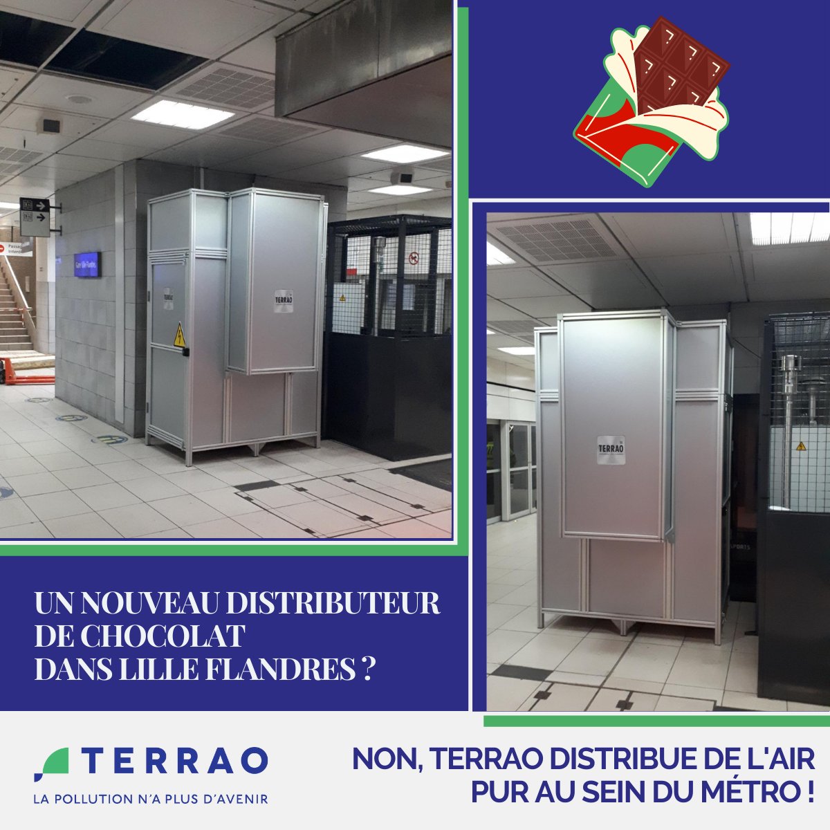Voici notre échangeur #Terrao à Lille Flandres, un "distributeur" d’air pur ! 🍃

Merci la @MEL_Lille et <a href="/ilevia_metro/">ilévia Métro</a>👏

On l’a déjà fait à Paris ! 📈💪

6 échangeurs pour un débit total de 15000 m3/h a permis de📉le taux de particules par 3, après 5 semaines d'applications ! 😍