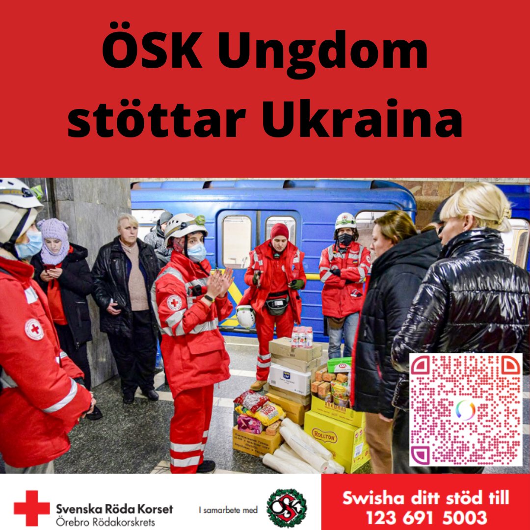 ÖSK Ungdom och Röda Korset samlar in pengar till hjälpverksamheten i Ukraina. Bidragen går oavkortat till barn och vuxna som drabbas i krigets Ukraina.

Swisha ditt bidrag till 123 691 5003 (vårt eget som går direkt till Röda Korset). Föreningen skänker omedelbart 10.000 kr.