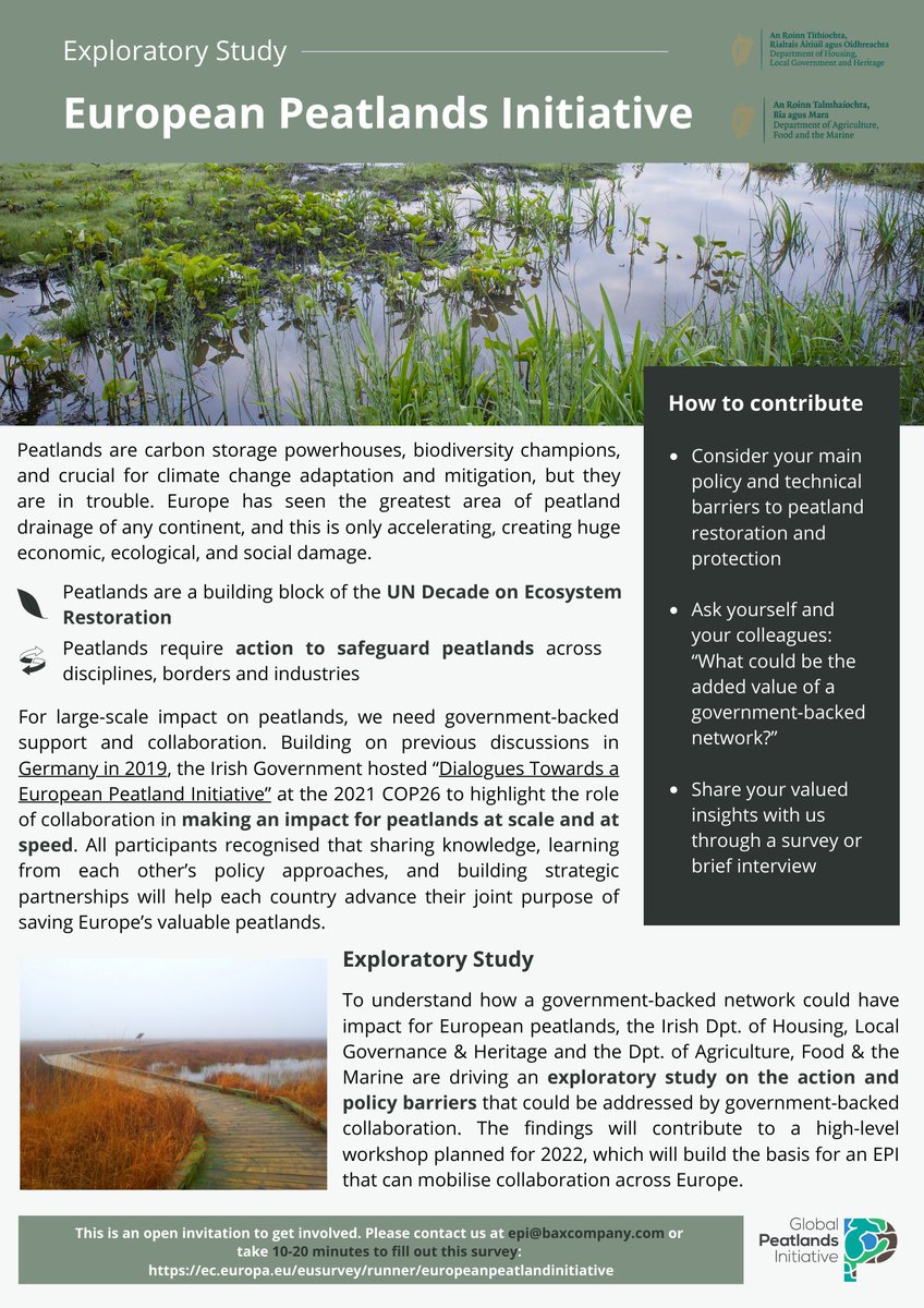 For large-scale impact on peatlands, we need government-backed support and collaboration. Have your say on a new exploratory study at: ec.europa.eu/eusurvey/runne… #PeatlandsMatter  #EuropeanPeatlandsInitiative #GenerationRestoration