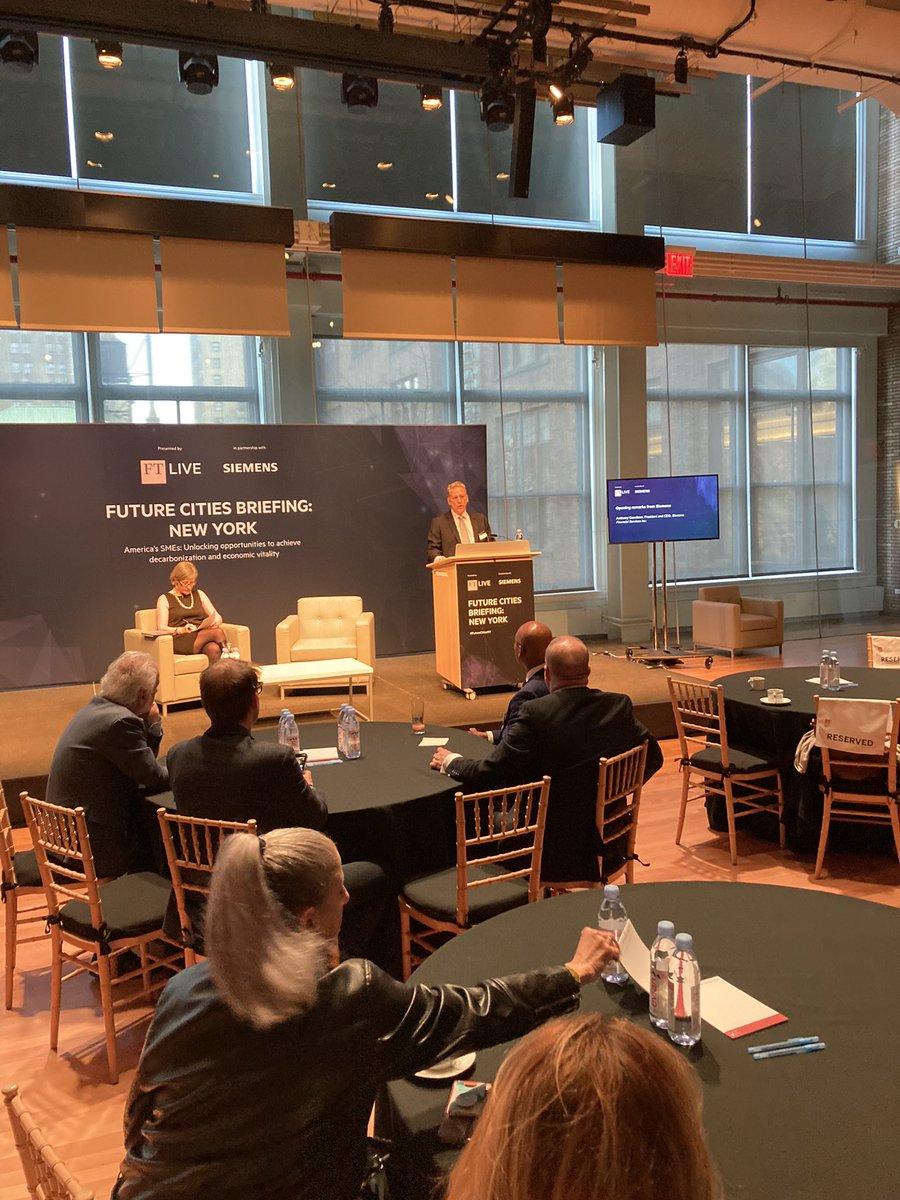 MartinPowell14's tweet photo. #FutureCitiesNY @Siemens_SFS announces $100 million to support SMEs in their decarbonisation journey and urges partners to join the club and help boost SME competitiveness. https://t.co/5OrXazhPnX