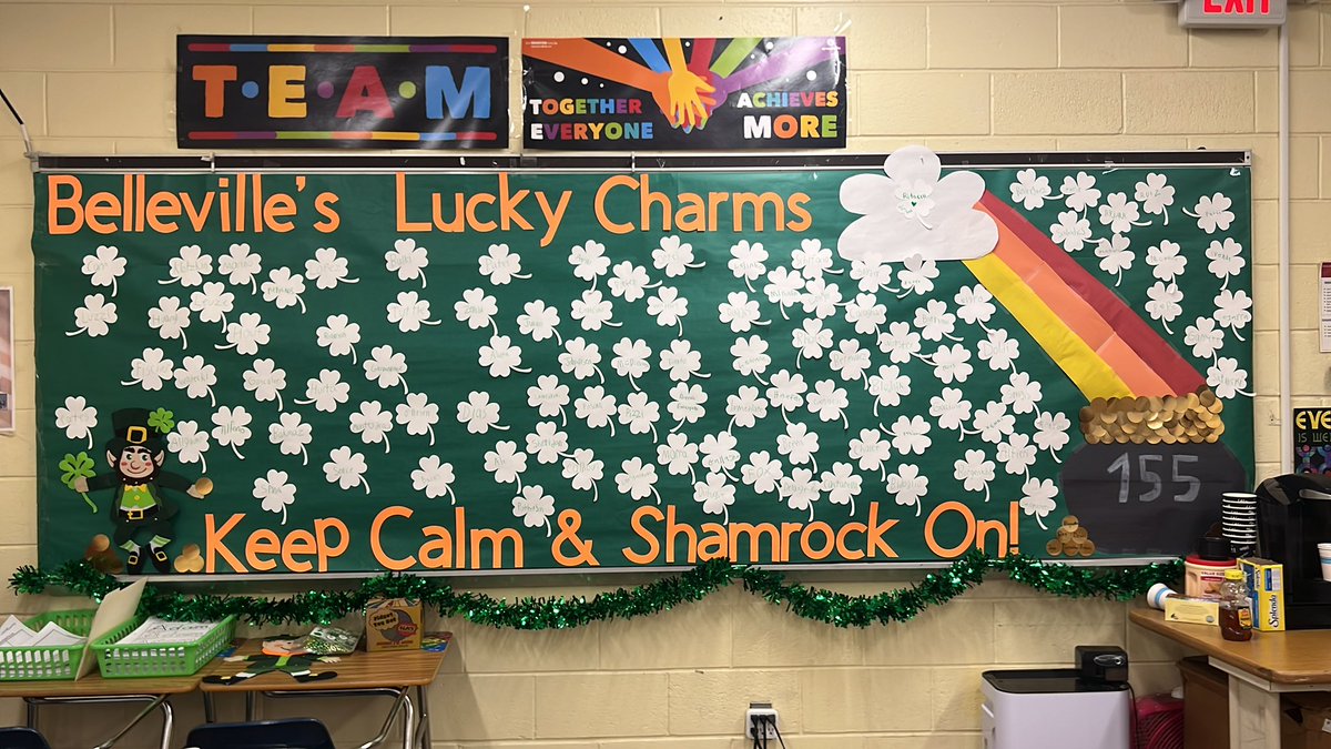 Teach2Believe's tweet photo. Be on the lookout @BHS_NJ Our Lucky charms board is almost done (will be finished tomorrow) featuring every staff member as our lucky charms! Come in say hi and find your name ☘️☘️☘️ @MrRhodesBHS @RyanKline13 https://t.co/QG6pwN0Jbp
