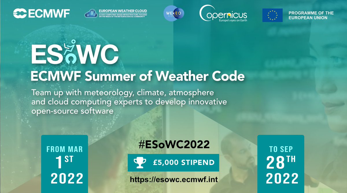 ECMWFCode4Earth's tweet image. Wonder about #ESoWC2022 topics &amp;amp; skills required?

#opensource #sofwaredevelopment #DataScience #webdevelopment #HPC #Python #javascript #ReactJS #Jupyter 

Apply here 👉esowc.ecmwf.int by 15 Apr and bring innovation to the Earth Science community

@ECMWF
@CopernicusECMWF
