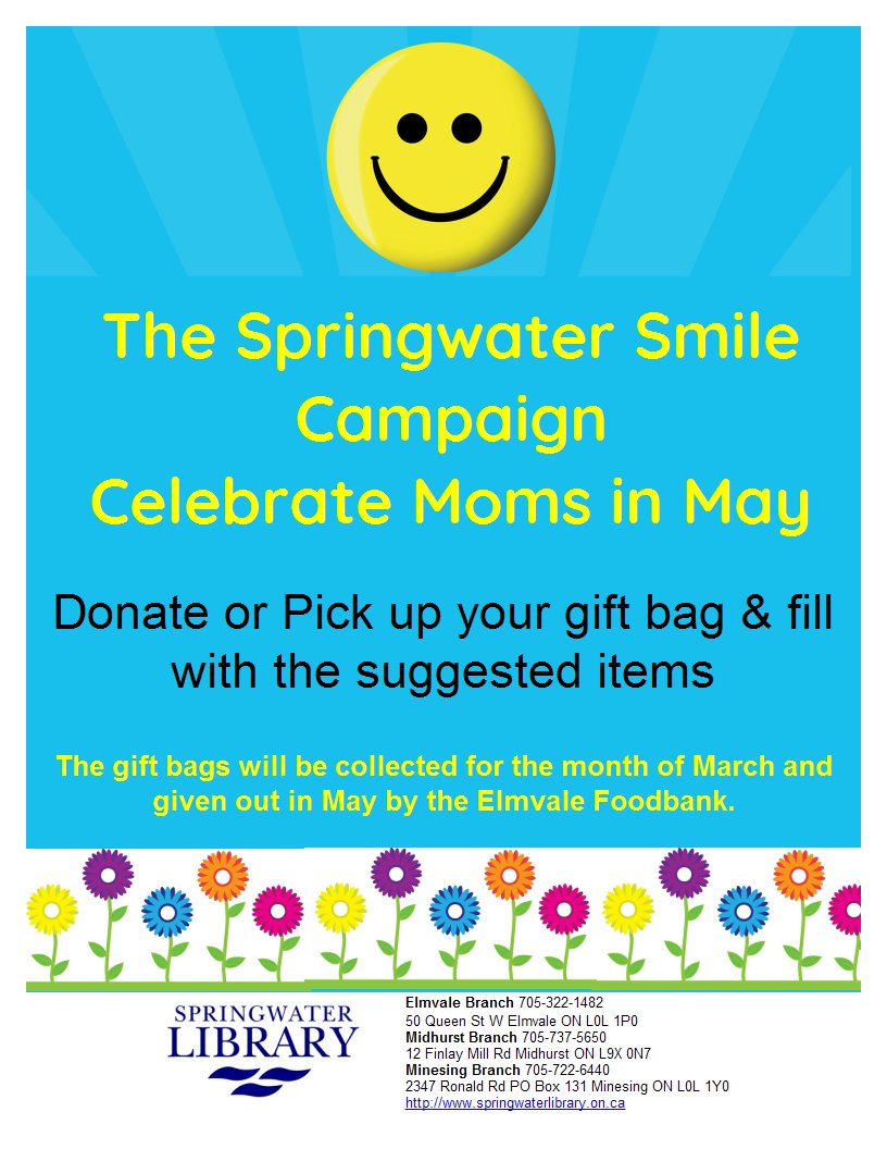 SpringwaterLib's tweet image. The Smile campaign is in full swing in our community! We challenge businesses and friends to pick up a bag from the library or make a donation and we can shop for you! libraryaware.com/2H1NTP