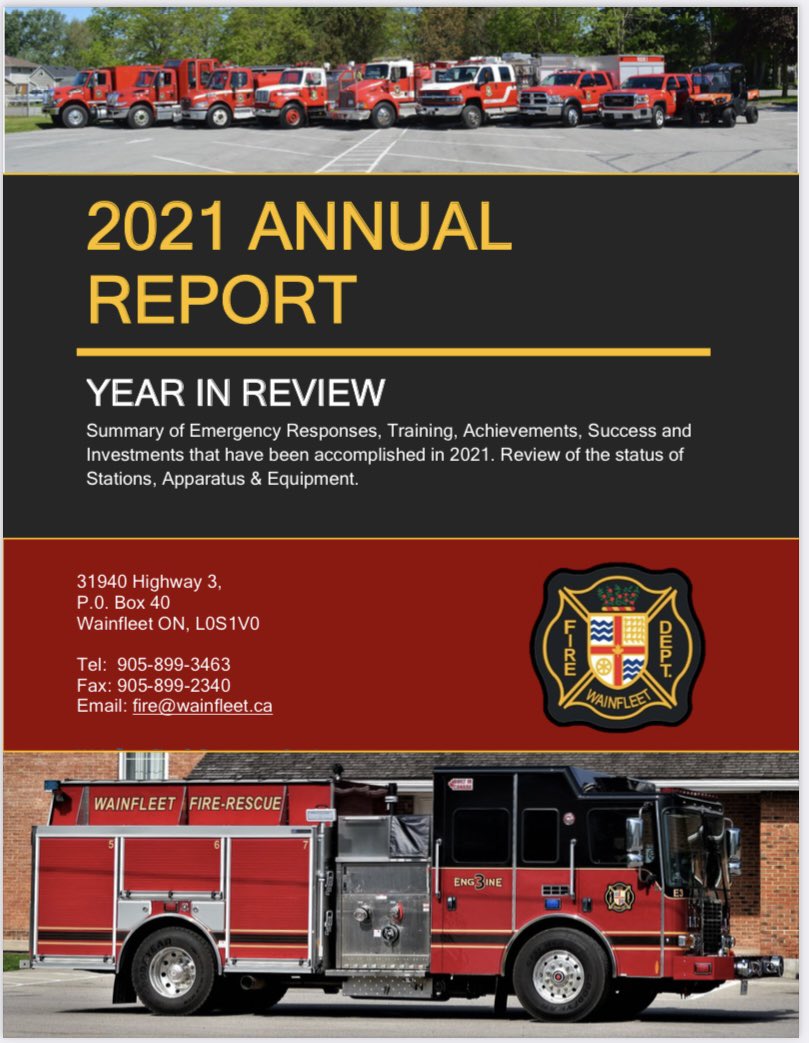 <a href="/WainfleetTowns1/">Wainfleet Township</a> Fire &amp; Emergency Services is pleased to present the 2021 Annual Report. WFES wants to thank the Community, Council and our Families for your continued support. 
#TheProfessionalVolunteer <a href="/wainfleetdc/">WainfleetDFC</a> 

wainfleet.ca/en/resources/W…