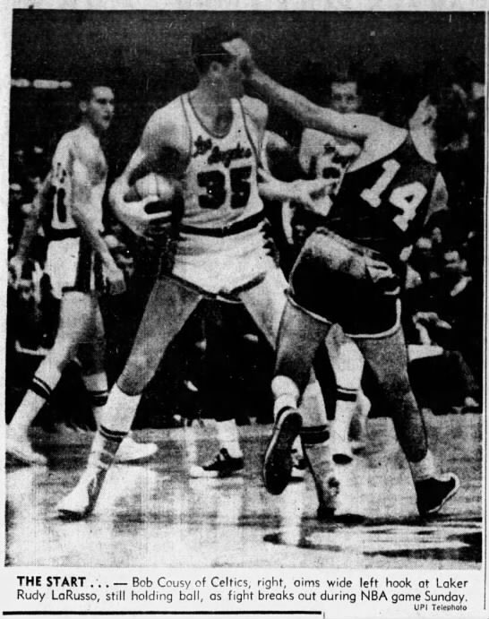 RT @WiltStats: Bob Cousy punches Rudy LaRusso in the face — fight breaks out. 

(Feb 19, 1962) https://t.co/d0WFPZqydP