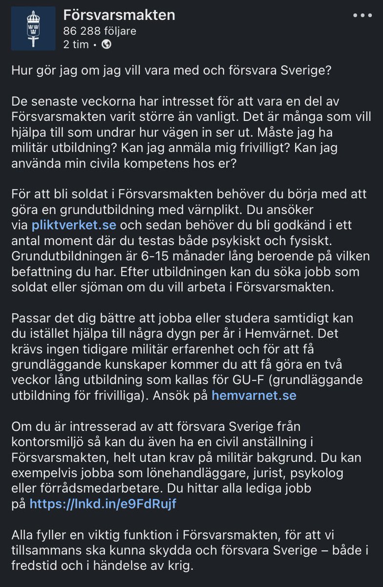 kristallisera's tweet photo. Vill du vara med och försvara Sverige? https://t.co/yqLMs3MQE9