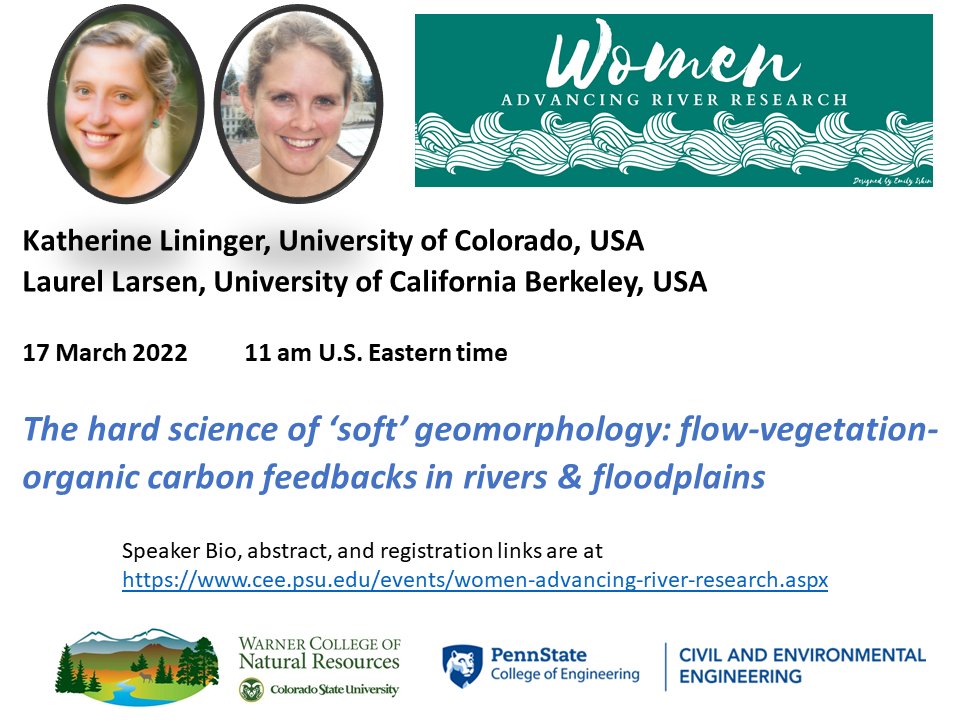 LiReactiveWater's tweet photo. WARR talks on 3.17. 
Dr. Lininger @KBLininger @UCBoulder +
Dr. Larsen @Waterslashcycle @UCBerkeley will discuss how water + life + carbon shape land + riverscape?  

Register: https://t.co/kP3jV0ICA7
Bio + abstracts + all other WARR talks: https://t.co/BBrtDdBvhp https://t.co/LAfE8VZTZw
