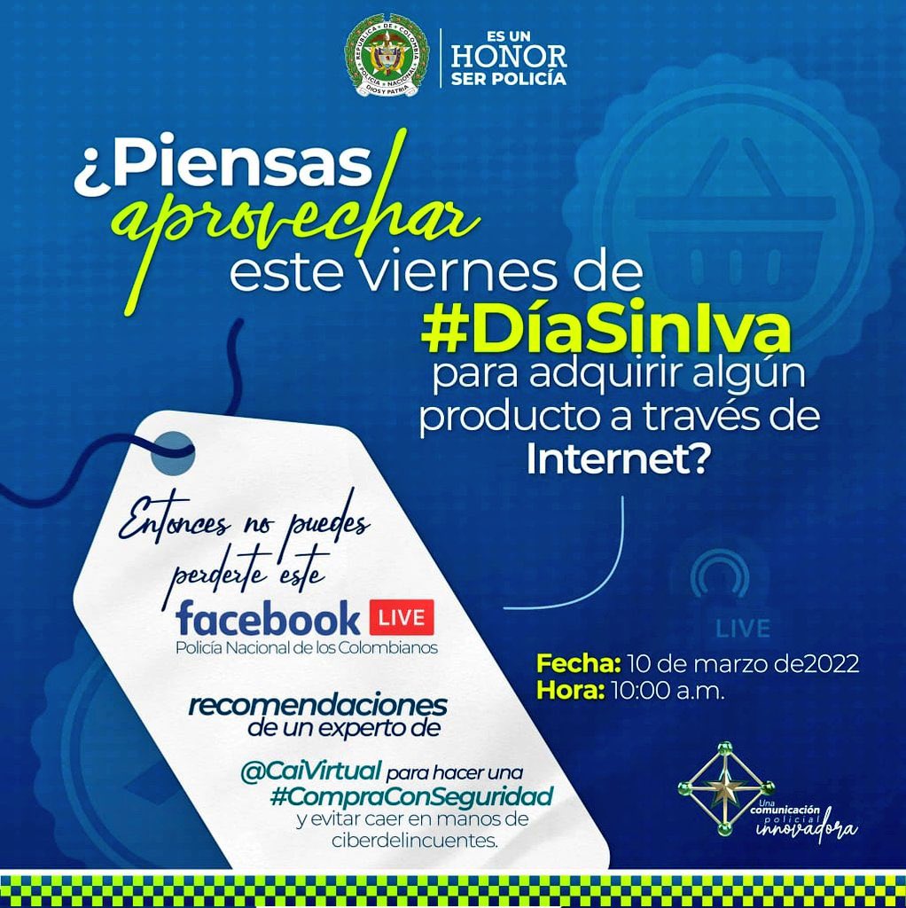 ProteccionPonal's tweet photo. Recuerda que si vas a comprar algún producto por Internet mañana viernes de #DíaSinIva, no te puedes perder este #FacebookLive. 

¿Cuándo? Hoy jueves a las 10:00 a. m. 💻⏰

¿Dónde? En este link ⬇️
https://t.co/FxJxzjL01O… 

#CompraConSeguridad https://t.co/lbJF1eMd6y