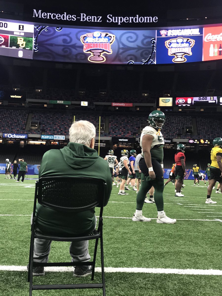sportsiren's tweet photo. Dear George DeLeone. 
One of my favorite coaches ever. Here he is with ⁦@BUFootball⁩ at the Sugar Bowl in 2019. He is a legend in football. Gonna miss him!!!! https://t.co/WPWuXuWKmH