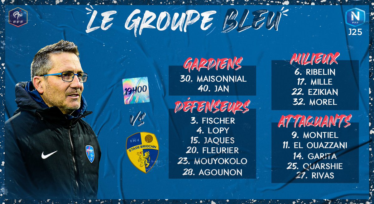 FBBP01's tweet photo. 👥𝗟𝗘 𝗚𝗥𝗢𝗨𝗣𝗘 𝗕𝗥𝗘𝗦𝗦𝗔𝗡
👀Décimé au milieu de terrain, Alain #Pochat emmène le jeune Jordan #Morel, auteur de bonnes performances avec l'#Asso
🤕 @BlancMaxime10 / #Corgnet / @ScaramozzinoA
🟥 @Jo_Achiim
↕️ #Blaichet / #Braillon / #Lacour / @antosoubervie11
🔏#Dembélé https://t.co/TgUPaqnf02