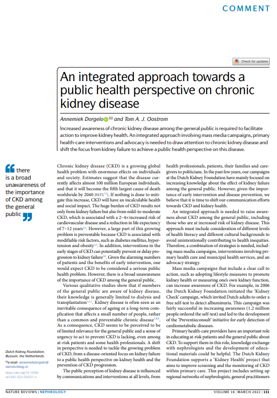 NatRevNeph's tweet photo. For #WorldKidneyDay, @andorgelo and @TomOostrom from @Nierstichting discuss approaches to increase public awareness of #CKD https://t.co/diYwStFR37 https://t.co/f2g0PCCOUS