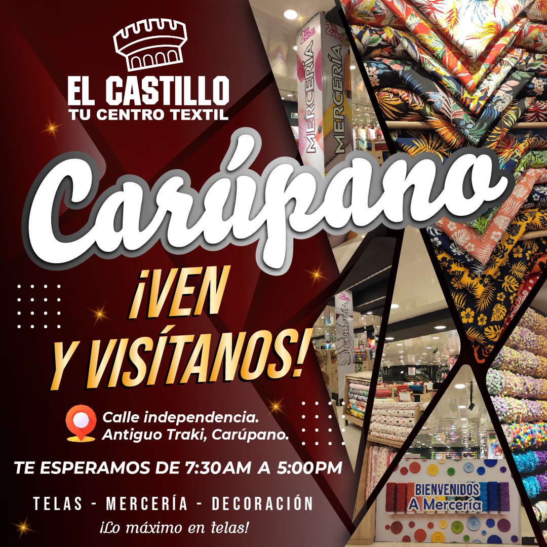 ElCastilloVe's tweet photo. 🔻Carúpano 🔻

📍Te esperamos en nuestra nueva sede en dónde te atenderemos con la mejor atención. 

👏Contamos con más de 3000 metros cuadrados con una amplia variedad en telas estampadas y de múltiples texturas. #carupano https://t.co/8FOx58GkrK