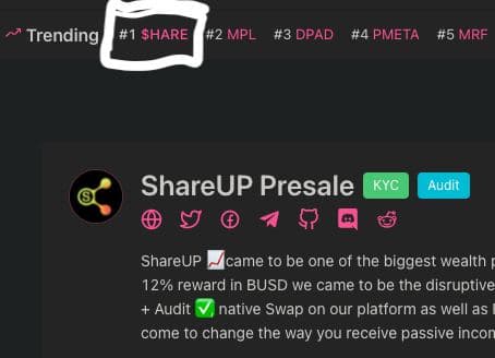 shareupswap's tweet photo. 🥇 TREND TOP 1 - PINKSALE 🥇

https://t.co/cWZ5WY657Y https://t.co/ivXjZL2oNs