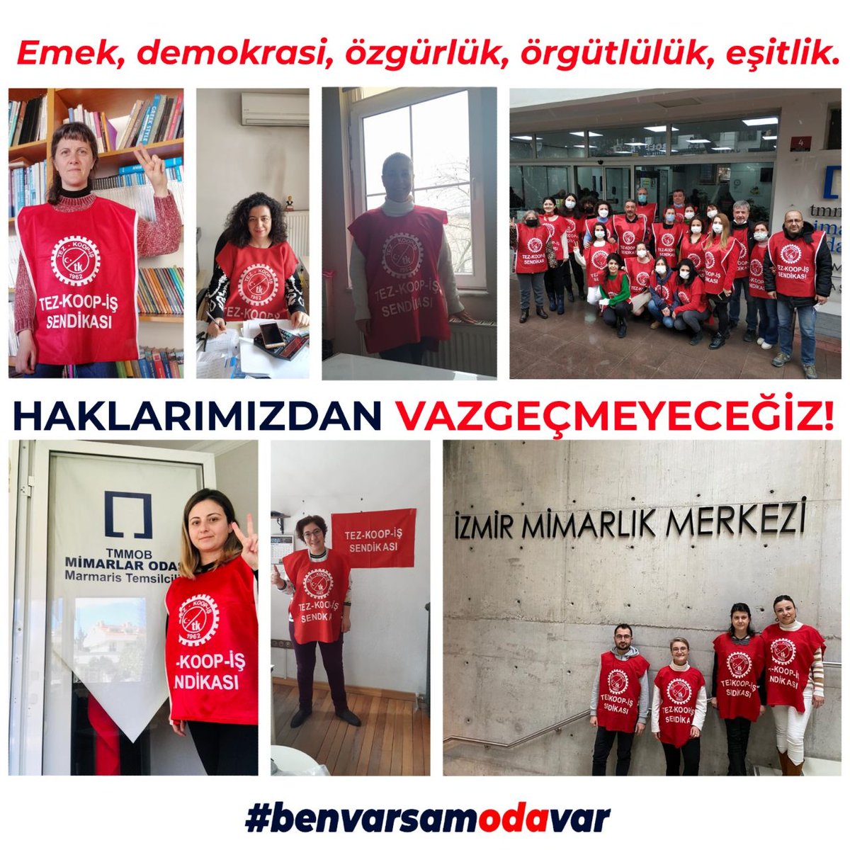 Mimarlar Odası çalışanları olarak yıllardır yaşadığımız hak kayıplarına karşı, çalışma koşullarımızı iyileştirmek ve haklarımızı ileriye dönük garanti altına almak amacıyla sendikalı olduk. TİS imzalanana önlüklerimizle iş yerlerimizdeyiz. #odahakkınıarıyor #mimarlarodası