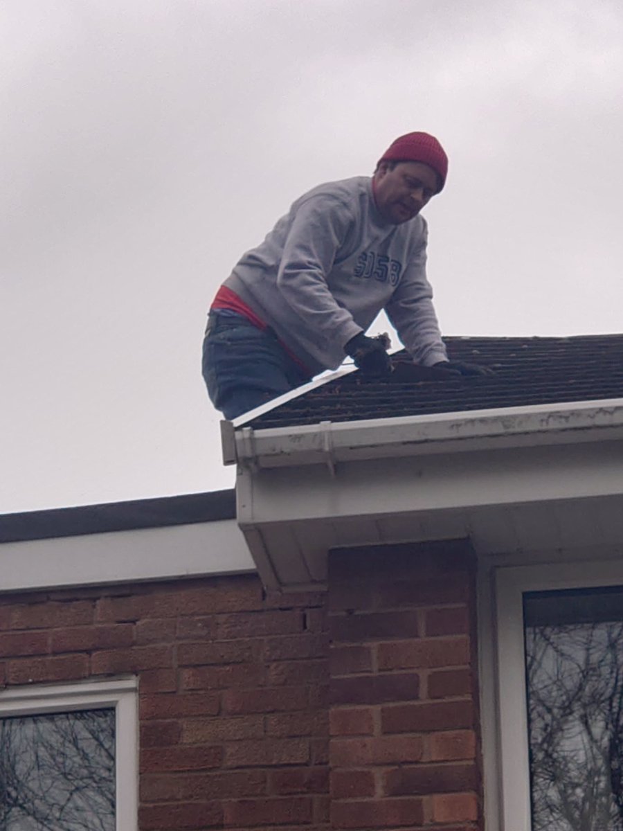 wrexham4eva's tweet photo. Is it bird is it a plane? Nope I've got the captain working on my roof. Get the kettle on Al @bootlegger1974 https://t.co/ks1ozCHt8b
