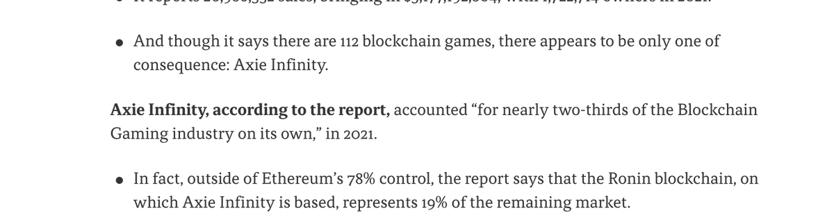 Jihoz_Axie's tweet photo. "And though it says there are 112 blockchain games, there appears to be only one of consequence: Axie Infinity."

Thank you @axios!

https://t.co/ZEQTbRuihq https://t.co/0usFtXEnJ4