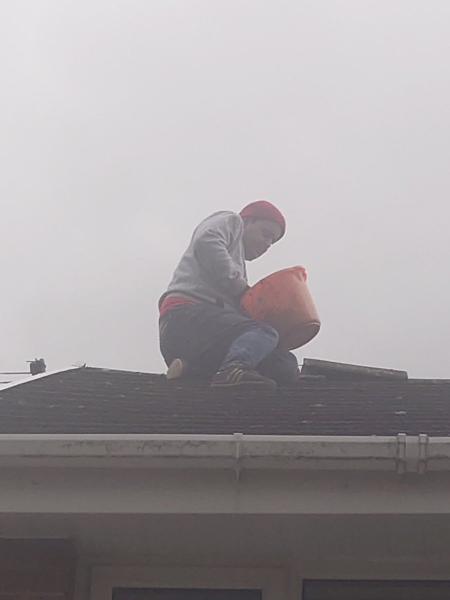 wrexham4eva's tweet photo. Is it bird is it a plane? Nope I've got the captain working on my roof. Get the kettle on Al @bootlegger1974 https://t.co/ks1ozCHt8b