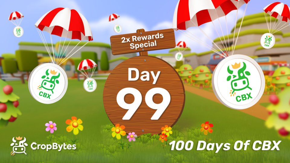 CropBytes's tweet photo. 🔥DAY 99 - 100 DAYS OF CBX🔥

🎁Win CBX worth $30 today

✅Tag 3 friends
✅Like
✅Use #CropBytes #CBX 

🥳Celebrating the last two weeks with 2X Rewards! 

Know more: https://t.co/Aiizz9GwQS

#nftgame #airdrops #giveaway #simulationgame https://t.co/AEfUeBc5jr