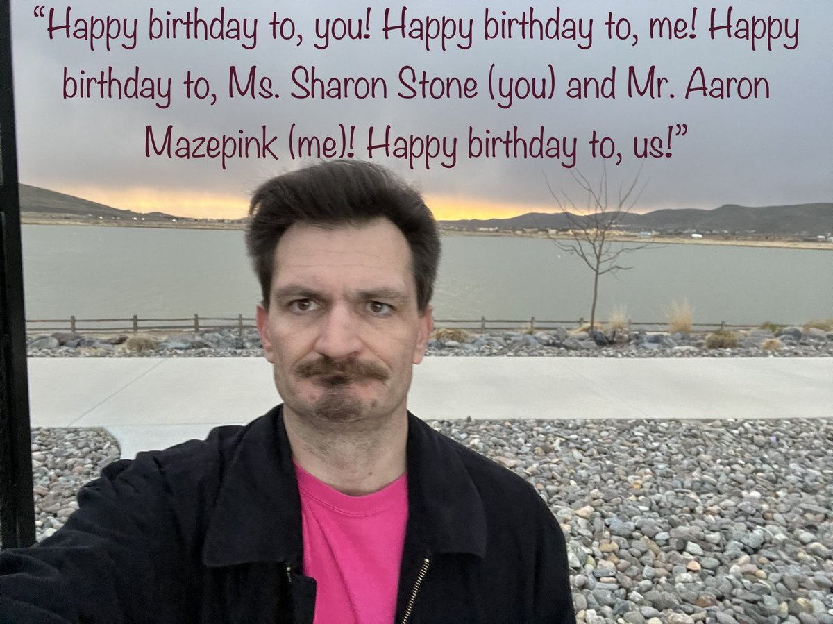 AaronMazepink's tweet photo. ��Happy birthday to, you! Happy birthday to, me! Happy birthday to, Ms. Sharon Stone (you) and Mr. Aaron Mazepink (me)! Happy birthday to, us!” https://t.co/q5HRevLzxQ