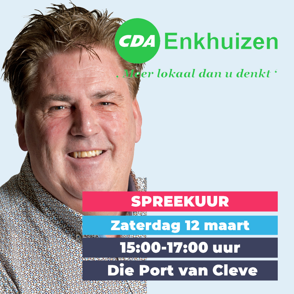 CDAEnkhuizen's tweet photo. Zaterdag 12 maart kunt u tips, opmerkingen en vragen kwijt aan onze CDA kandidaten. Van 15:00-17:00 uur bent u daarvoor welkom in Die Port van Cleve aan de Dijk in Enkhuizen.  #CDAEnkhuizen #Enkhuizen #GR2022 #GemeenteraadEnkhuizen https://t.co/rlQnlAtHqU