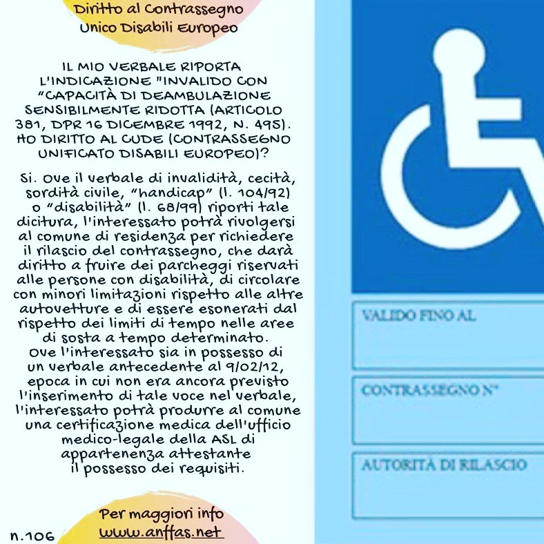 AnffasC's tweet photo. Consulta le nuove #pilloleinformative di @anffas_nazionale  sul #CEDU, il #ContrassegnoUnificatoDisabiliEuropeo che consente alla persona con #disabilità di circolare e parcheggiare in spazi riservati e zone ZTL, su tutto il territorio dell' #UnioneEuropea 🇪🇺🚘🛣 https://t.co/dzHJSzv9bi