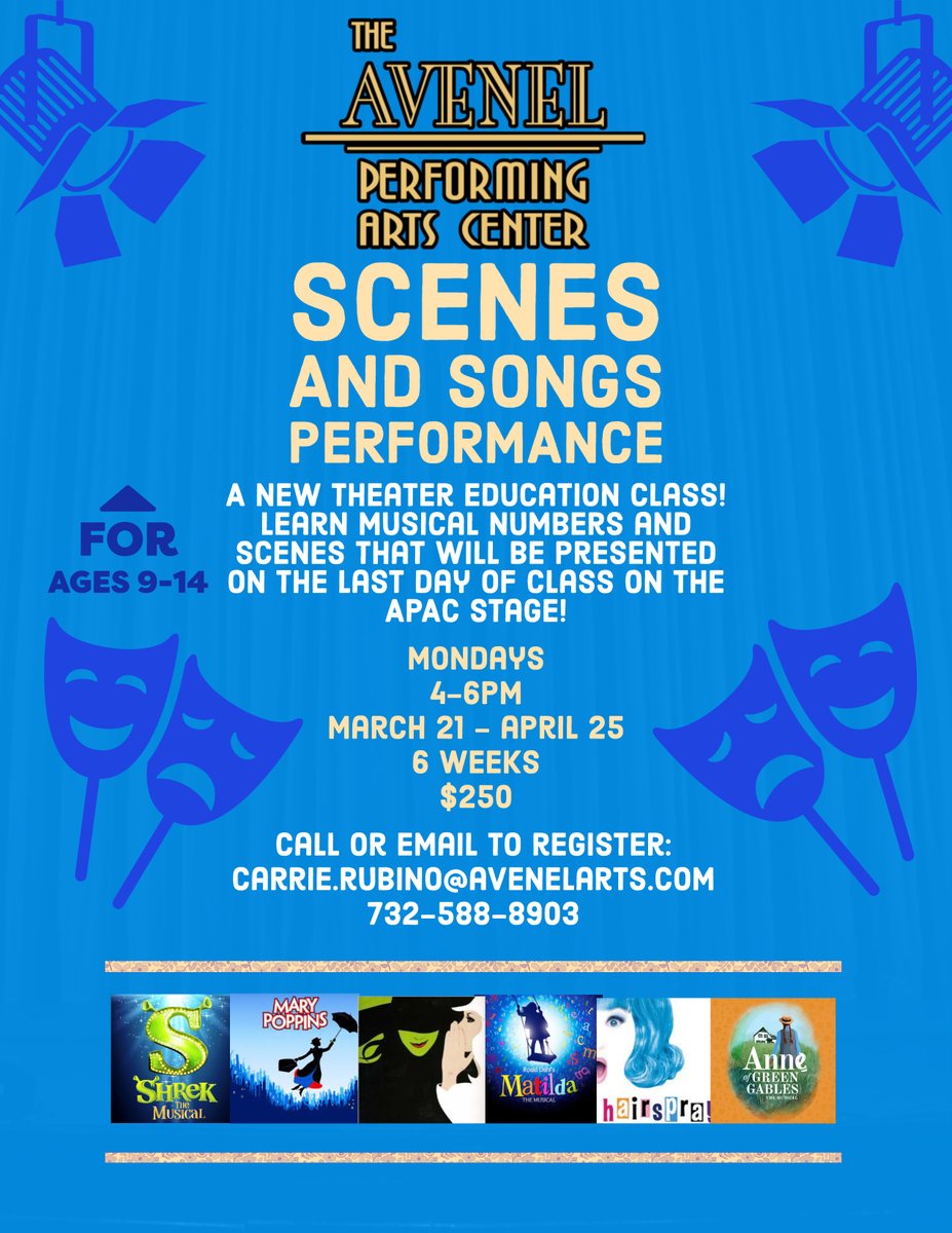 𝐀 𝐍𝐄𝐖 𝐄𝐃𝐔𝐂𝐀𝐓𝐈𝐎𝐍𝐀𝐋 𝐓𝐇𝐄𝐀𝐓𝐄𝐑 𝐂𝐋𝐀𝐒𝐒 𝐀𝐓 𝐀𝐏𝐀𝐂! 🎭
Learn musical numbers & scenes that will be presented on the last day of class on the APAC stage!

#theater #theaterclass #kidstheater #theaterkids #avenelperformingartscenter #APAC #childrenstheater