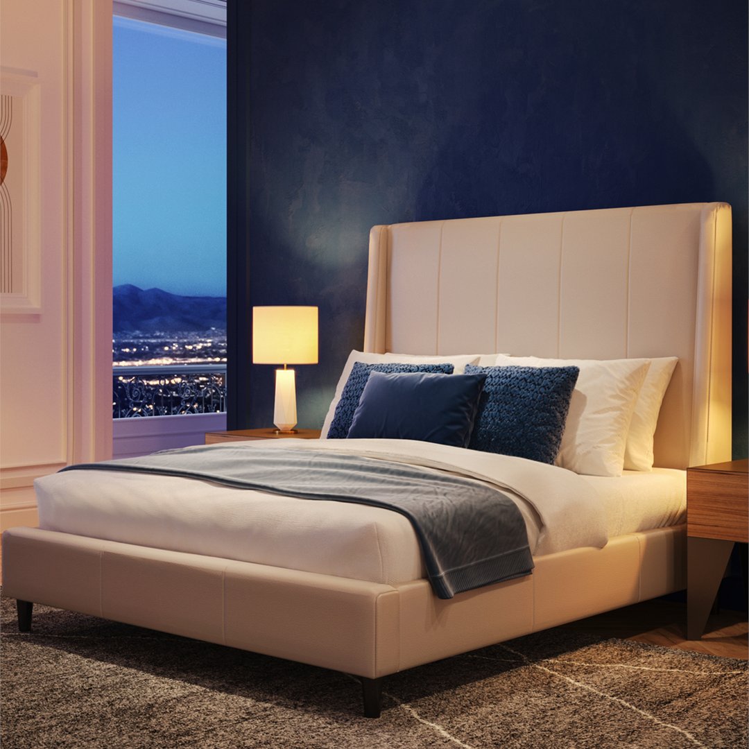 Play designer for the day, and personalize your dream bed from top to bottom with your choice of:

Style
Bed Size
Headboard Height
Cover 
Legs 

Design it in a 360 degree view: bit.ly/palliser_paler…