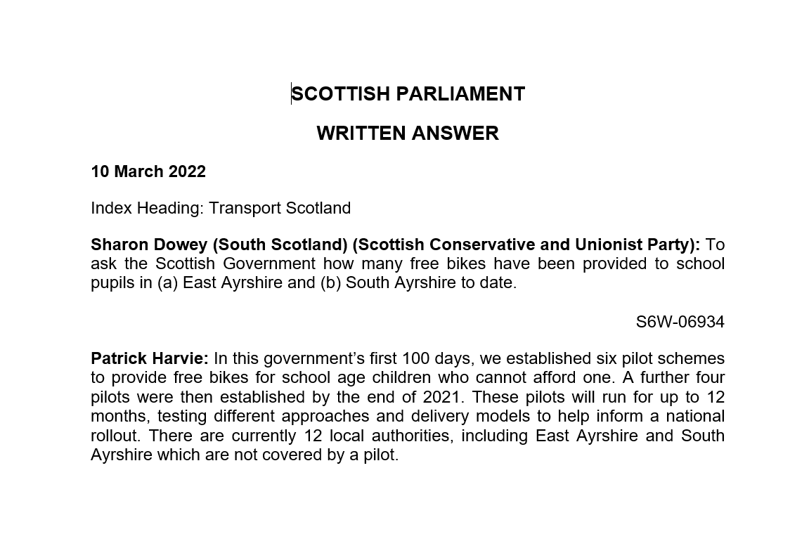 SharonDowey_'s tweet photo. Remember this pledge from the SNP?
Well it turns out there are no free bikes for kids in South or East Ayrshire. Not yet anyway.
Now Patrick Harvie tells me kids will have to wait another year, with no guarantee that S or E Ayrshire will even get pilot scheme. #snpgreenfail https://t.co/e3tR4jNyjl
