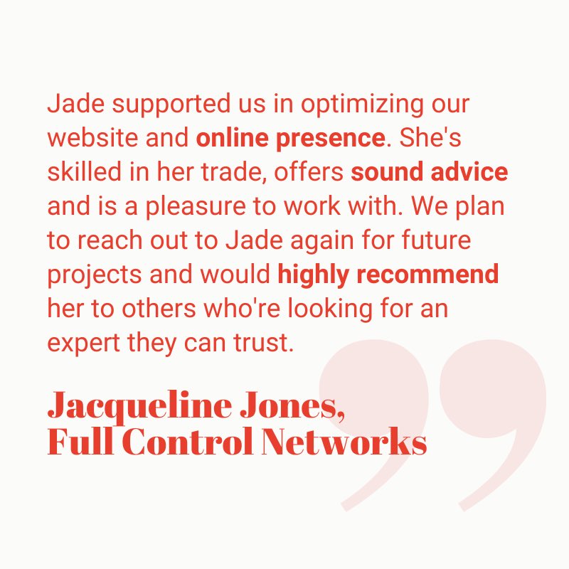 JadeyGillham's tweet photo. Another lovely testimonial from a client 🥰 Thanks, Jacqueline! 
#SEOSprint #FreelanceSEO https://t.co/Kq2dbJLLUI