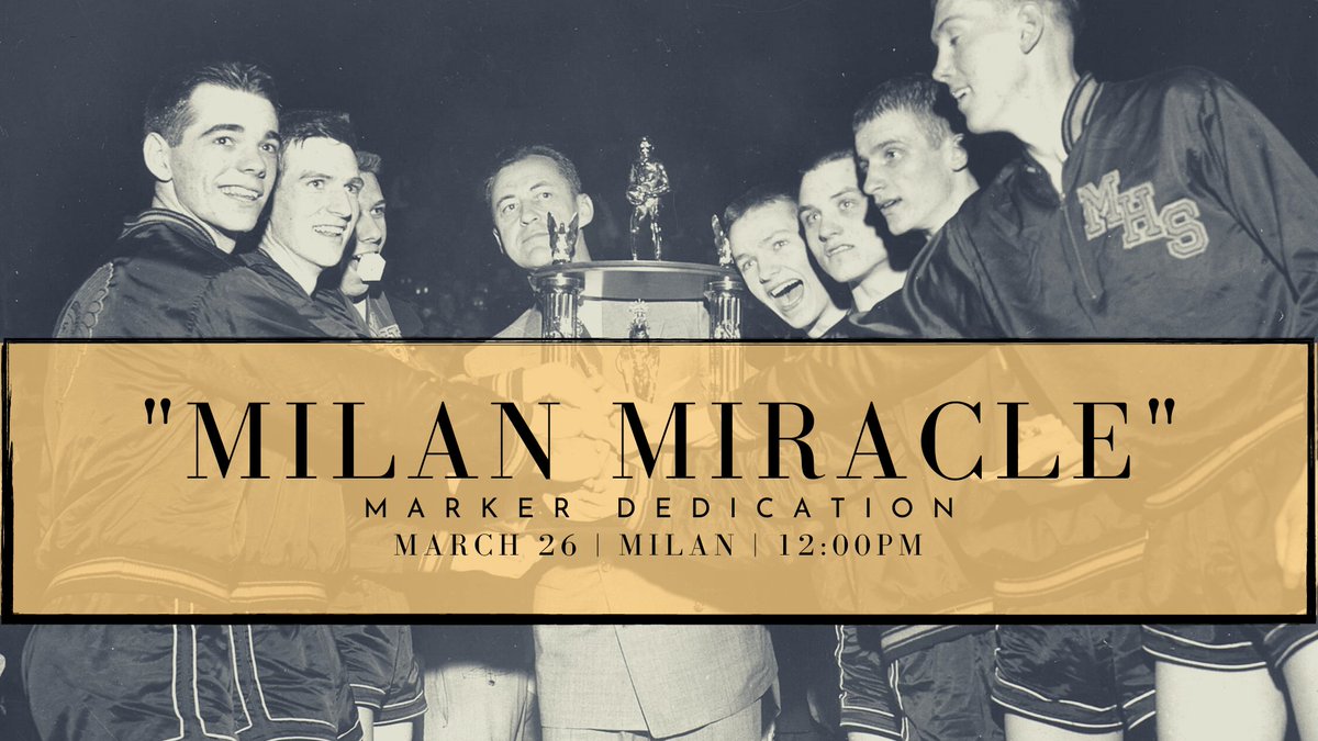 Join us Saturday March 26 to dedicate an Indiana state historical marker commemorating the "Milan Miracle!" 

The program will start at 12:00PM across from the <a href="/milan54museum/">Milan 54 Hoosiers Mu</a> and will be followed by a reception at the museum.

Learn more: bit.ly/3J4XAdY