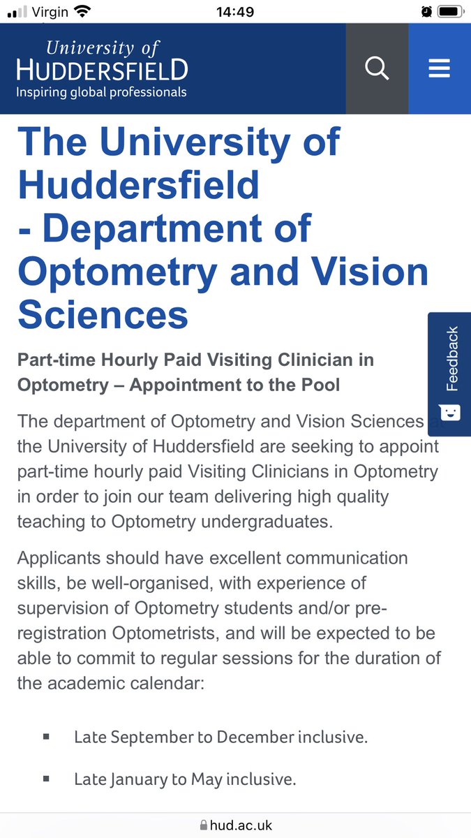 Do you want to be part of educating the next generation of optometrist? Then look no further and send us your application @HuddersfieldUni #optometry #clinicalteaching