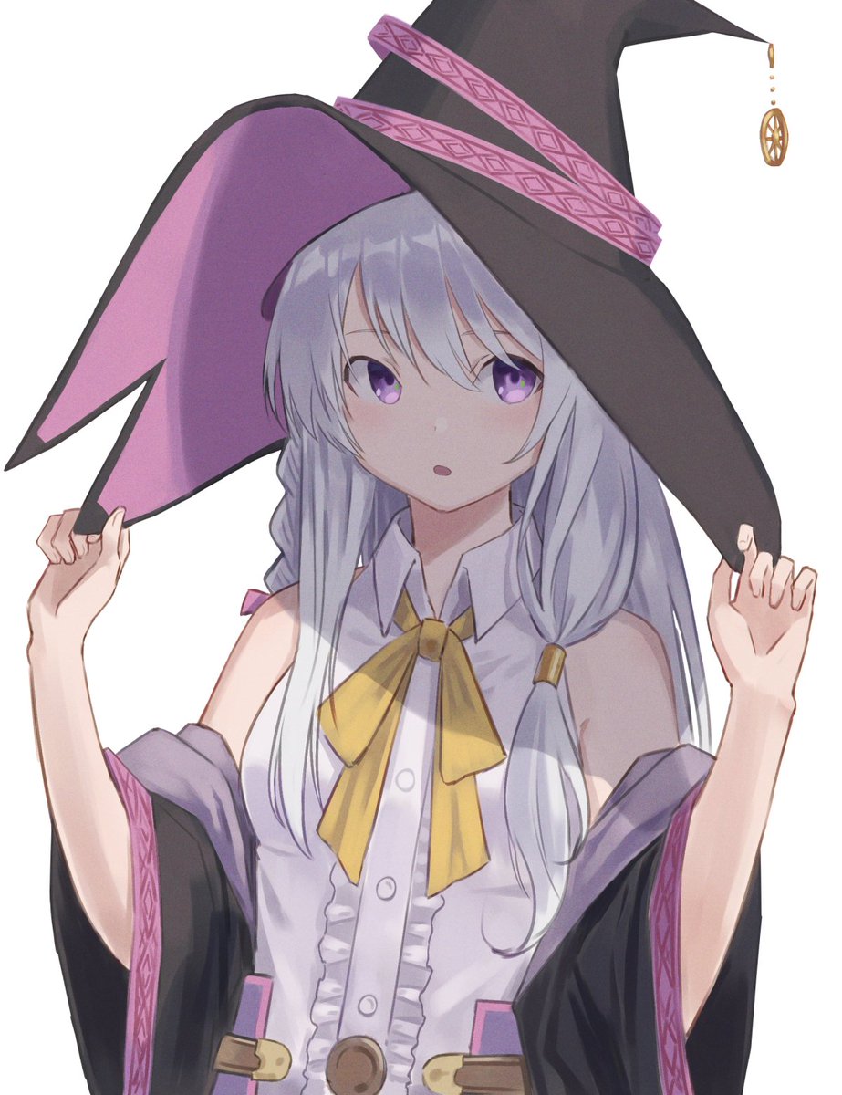 elaina (majo no tabitabi) 1girl hat solo witch hat shirt long hair purple eyes  illustration images