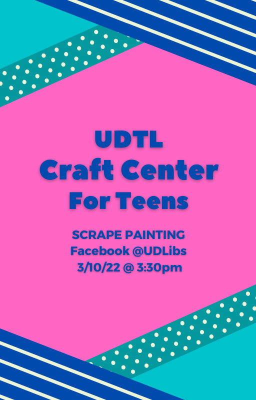 UDLibs's tweet photo. There's still time to swing by Sellers and pick up your kit for today's Teen Craft Center program! Then join us on Facebook at 3:30pm to Scrape Paint!
#udlibs #udtl #upperdarbylibrary #teens #artsandcrafts https://t.co/HjXJZVfMBE