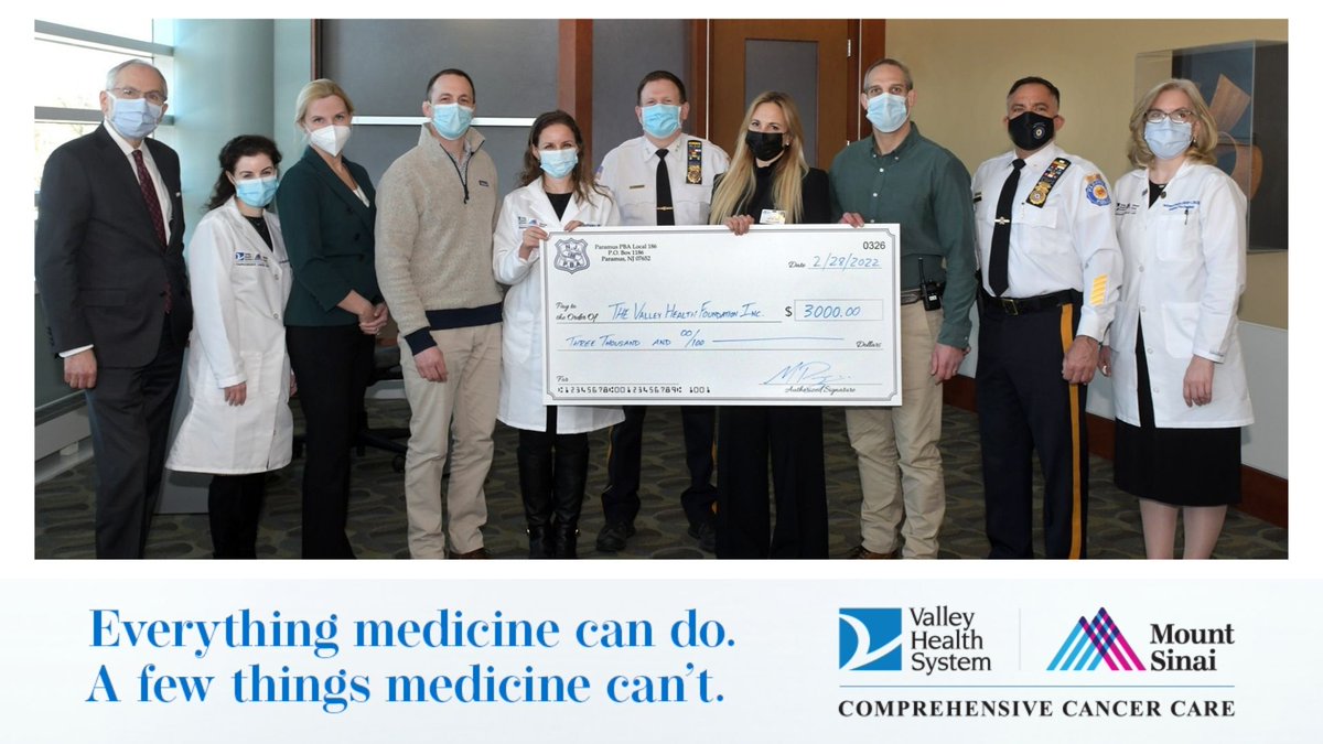 ValleyHealthNJ's tweet photo. Valley-Mount Sinai Comprehensive Cancer Care would like to thank the @Paramuspolice Department in conjunction with Paramus PBA 186 for their generous donation towards Valley’s Breast Oncology Fund. #ParamusPolice #BreastCancer #BreastCancerResearch https://t.co/RNFJatEkym