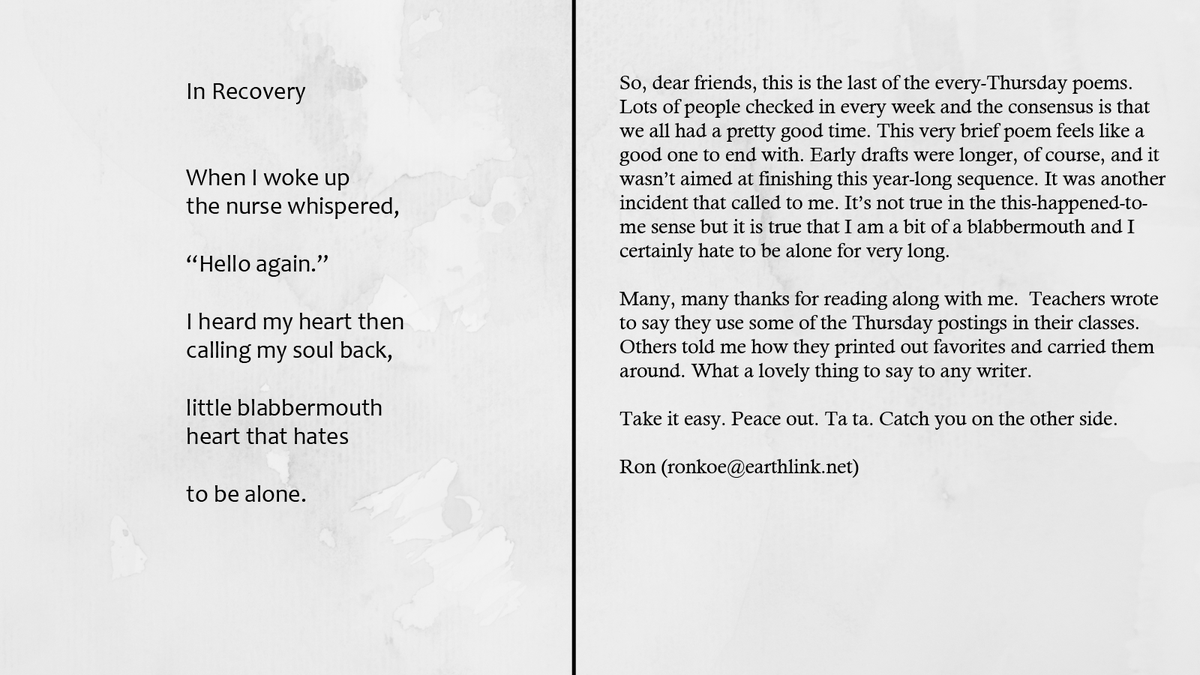 ronkoertge's tweet photo. This is the 50th and final installment of the every-Thursday poems. Thanks again for coming along for the ride. https://t.co/s42qtHxMdl