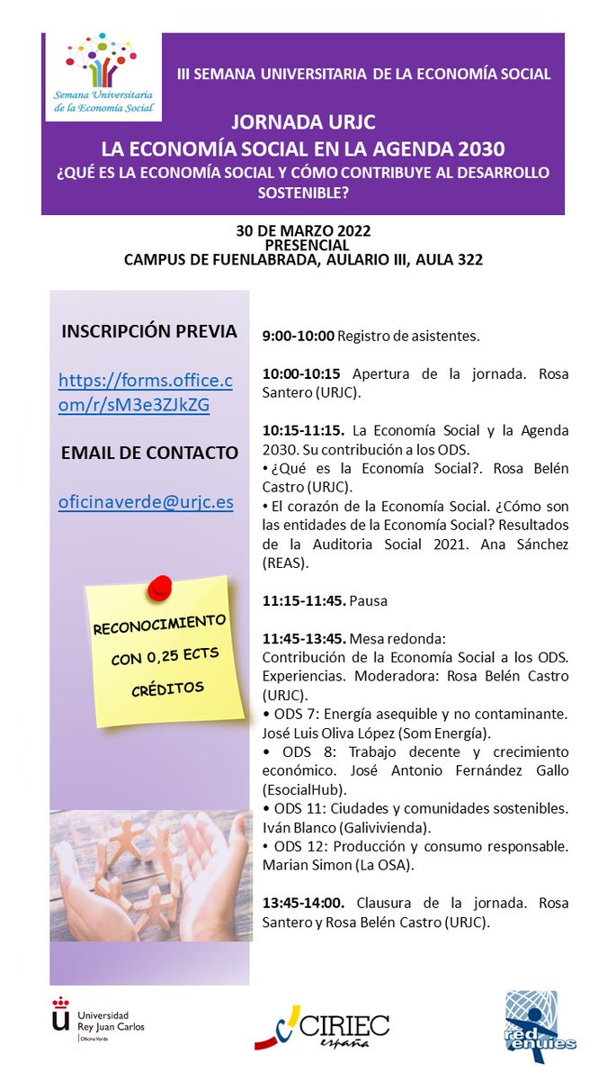 ofiverdeURJC's tweet photo. La @urjc en la III semana universitaria de economía social con la Jornada "La Economía Social en la Agenda 2030 ¿Qué es la Economía Social y cómo contribuye al desarrollo sostenible?" organizada por Oficina Verde y  EMERLAB, el 30 de marzo en el campus de Fuenlabrada ¡Inscríbete! https://t.co/RHv9UffPBU