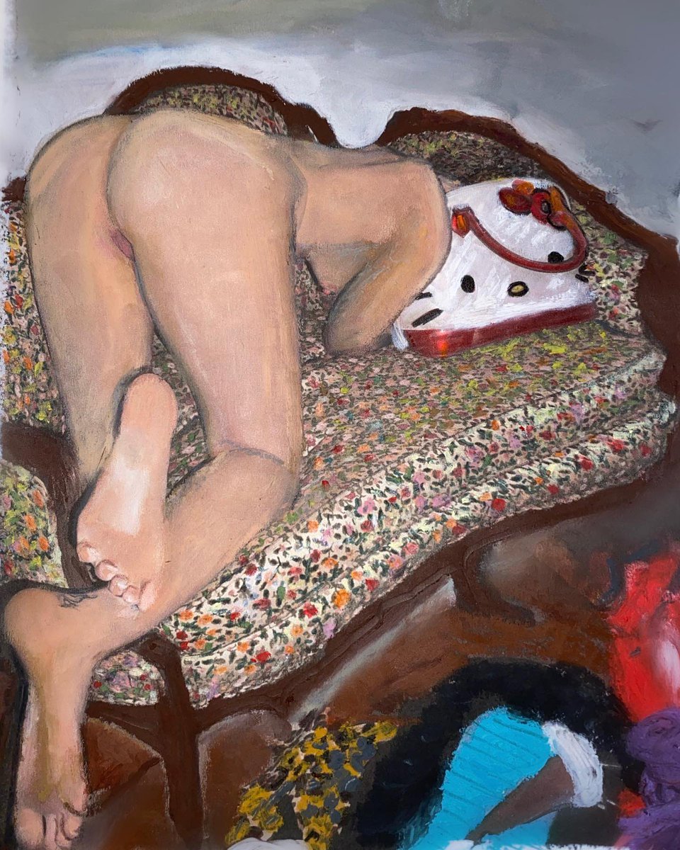 SEARCHING FOR DEEPER MEANING #selfportrait #oilpastel #oilpaint #NewArtist #feminist #hellokitty #vintage #fashion #fetish #art #fetishworld #sickshit #inmybag