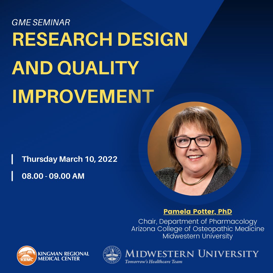 KRMCResearch's tweet photo. Residents! If you have questions about research design, you do not want to miss today's talk with guest speaker Dr. Pamela Potter 
@MidwesternUniv 

#EMBound #MedTwitter #DOMedTwitter #MedEd #FOAMed https://t.co/ntCB94tEEq